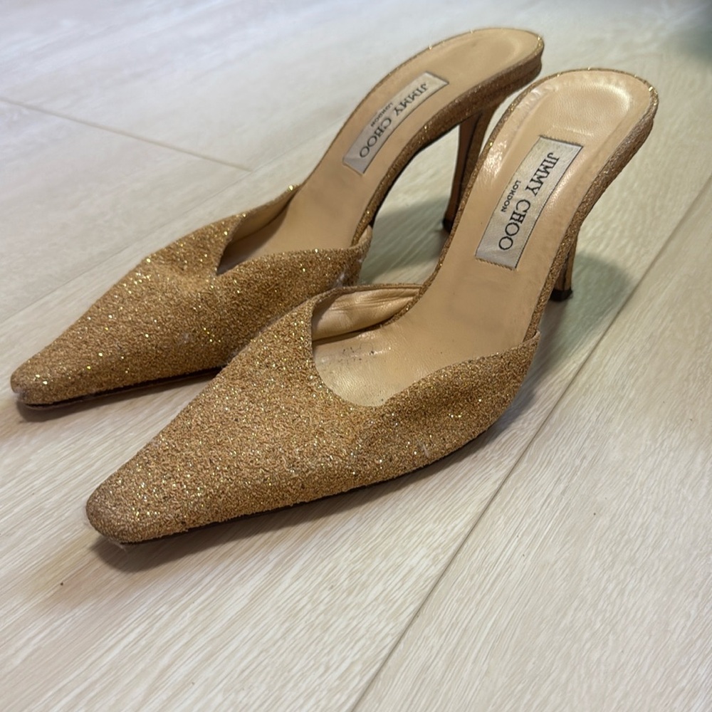 Jimmy Choo Glitter Gold Closed Toe Heels with Dust Bag - Picture 6 of 14